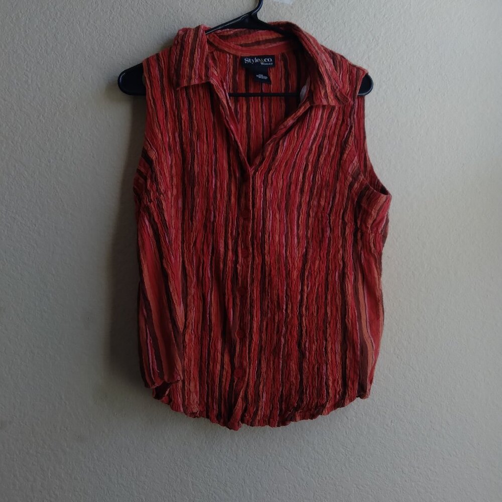 Vintage Y2K Style & Co Orange Striped Sleeveless Button Up Shirt Size 16W